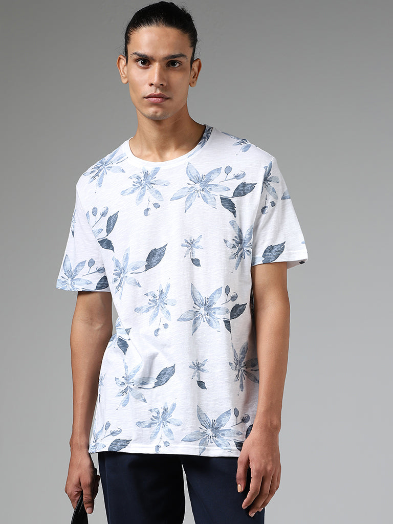 ETA Off White Floral Printed Slim-Fit T-Shirt