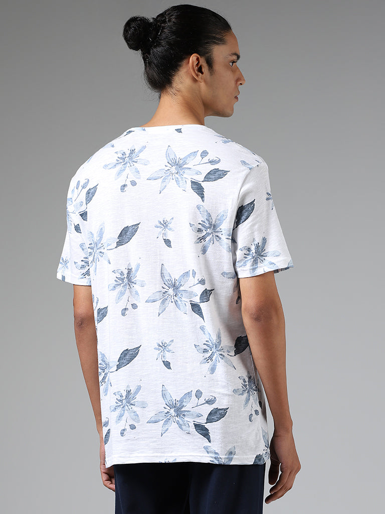 ETA Off White Floral Printed Slim-Fit T-Shirt