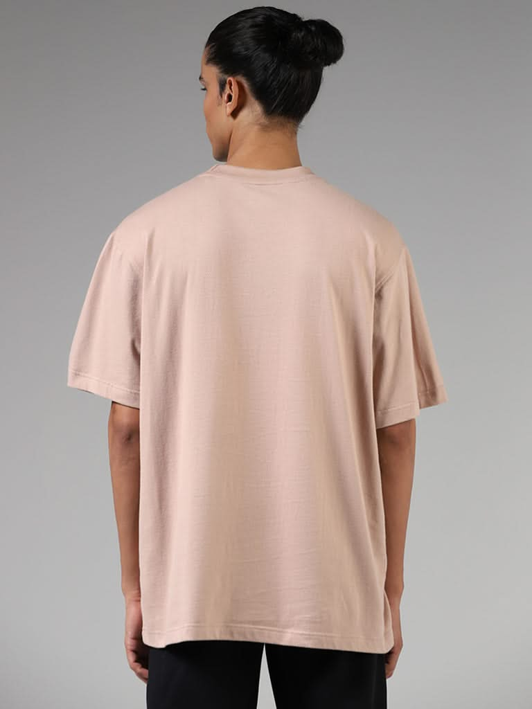 Studiofit Light Brown Printed Cotton Relaxed-Fit T-Shirt