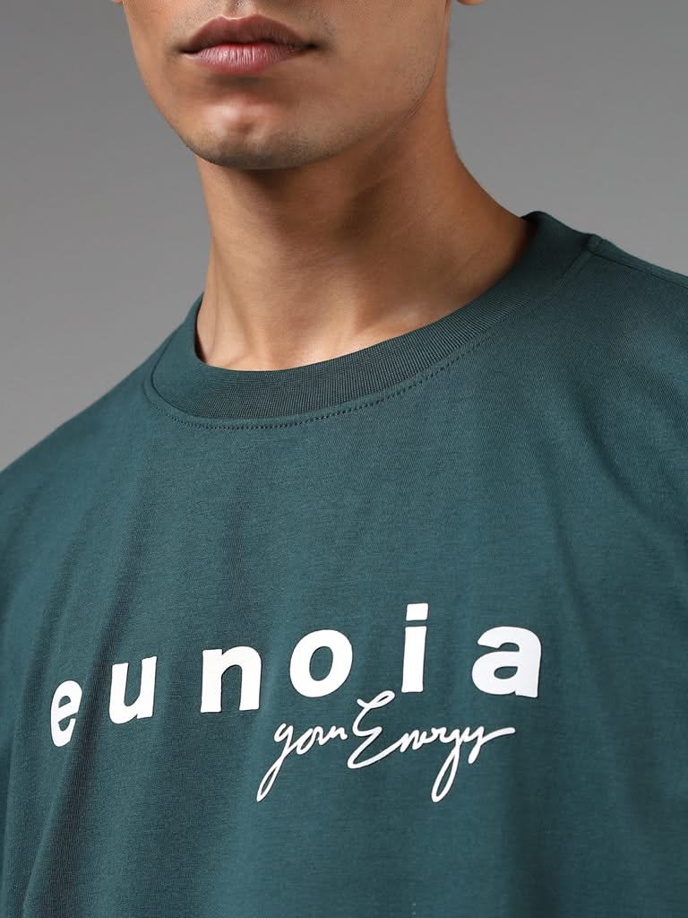 Studiofit Emerald Green Printed Cotton Relaxed-Fit T-Shirt