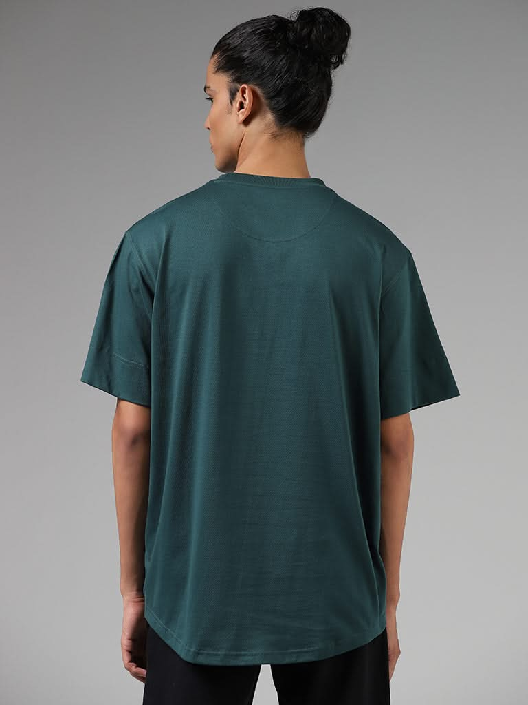 Studiofit Emerald Green Printed Cotton Relaxed-Fit T-Shirt