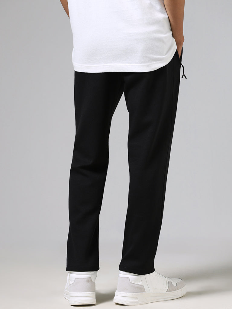 Studiofit Solid Black Relaxed-Fit Mid-Rise Track Pants