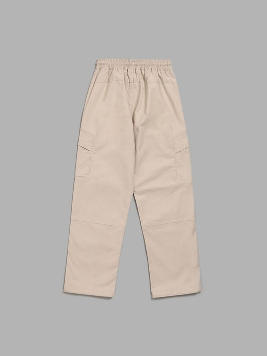 Y&F Kids Solid Beige Cargo Chinos