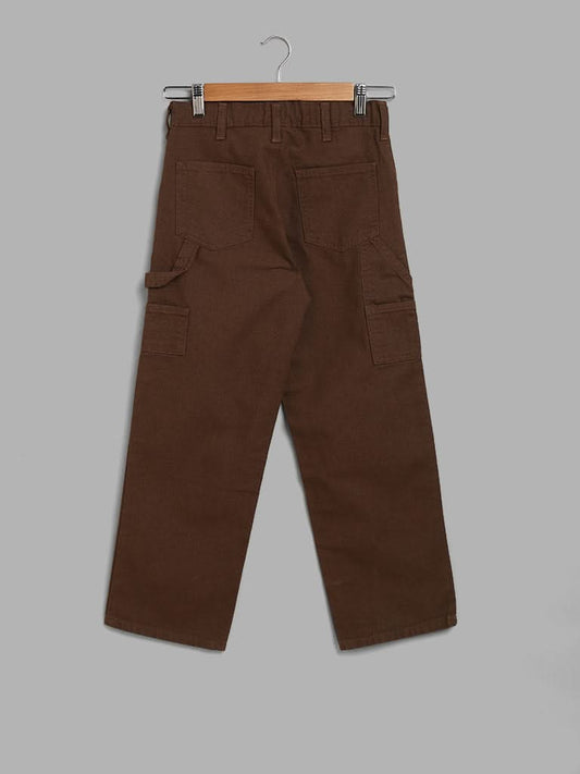 Y&F Kids Brown Mid Rise Cargo Trousers