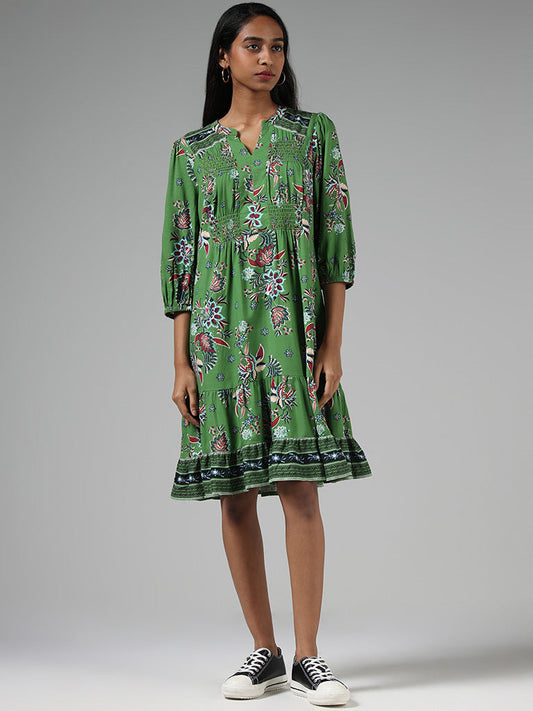 Bombay Paisley Floral Printed Green Dress