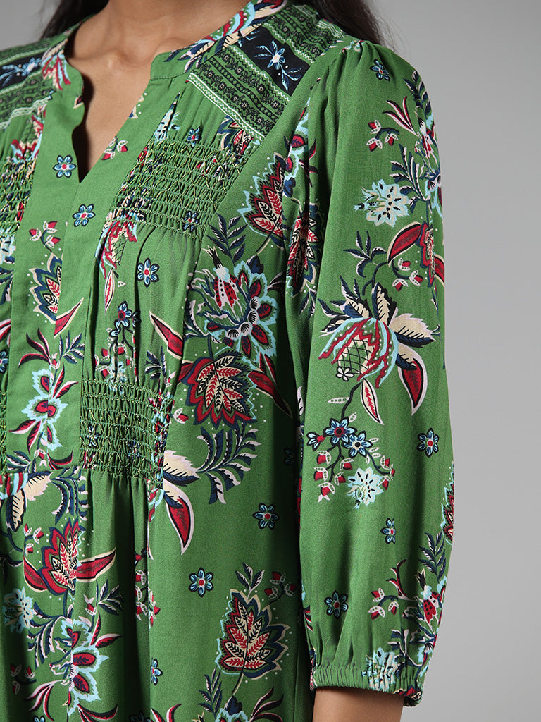 Bombay Paisley Floral Printed Green Dress