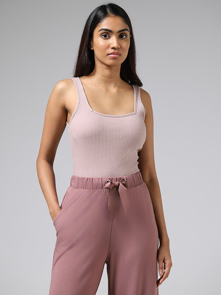 Wunderlove Light Pink Self-Striped Cotton Blend Camisole