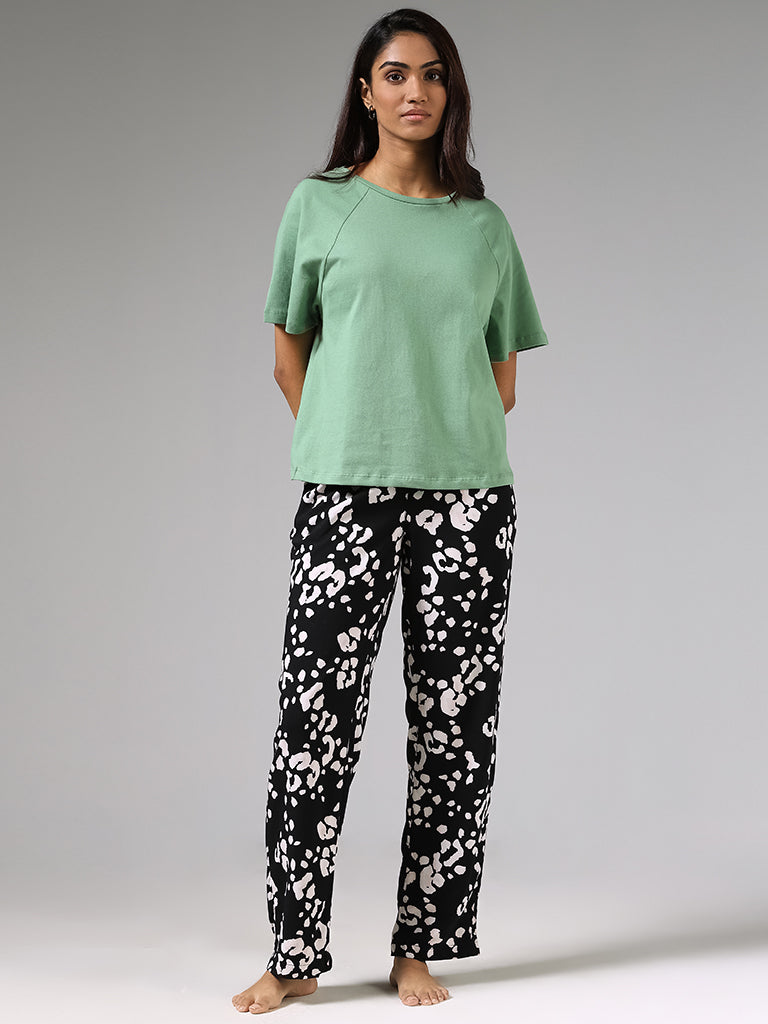 Wunderlove Black Animal Printed Pyjamas