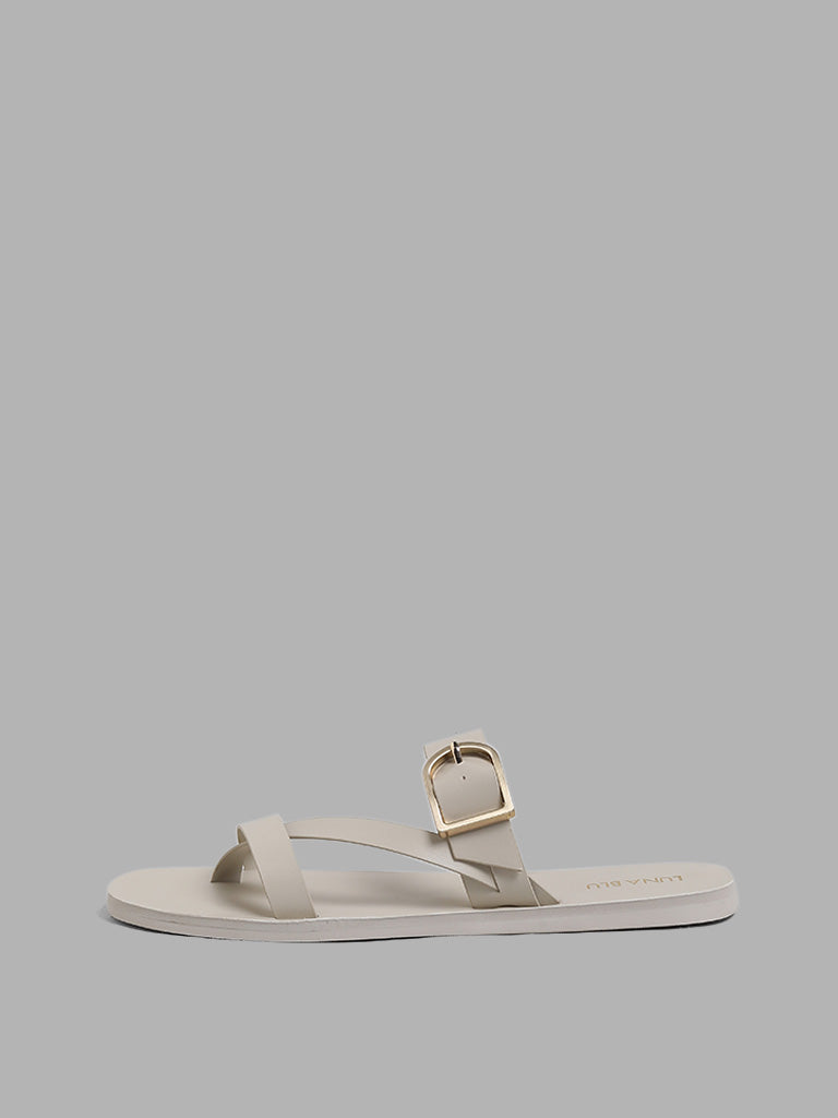 LUNA BLU Ivory Buckled Three Band Sandals