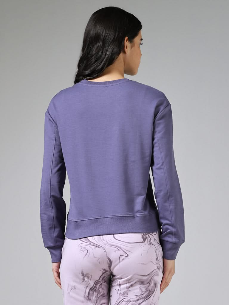 Studiofit Typography Printed Light Purple Cotton Ribbed Sweatshirt