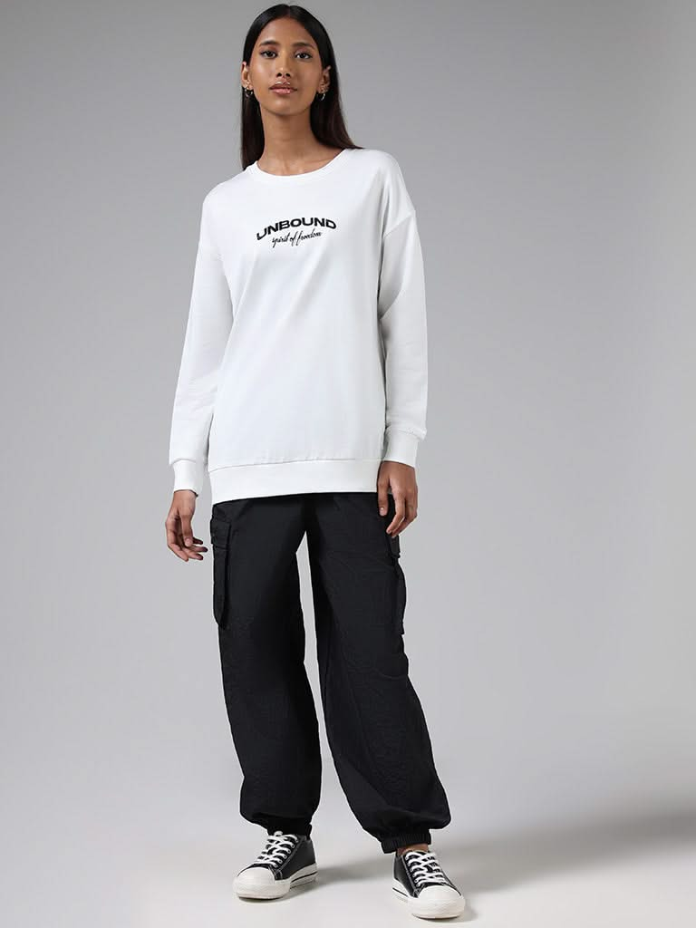 Studiofit White Typographic Sweatshirt