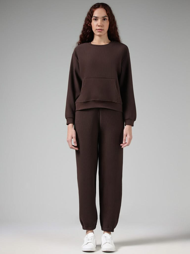 Studiofit Brown Ribbed Sweatshirt