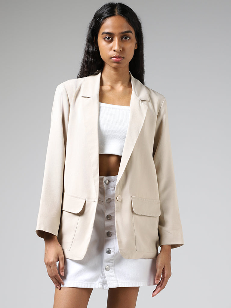 Nuon Solid Light Beige Jacket