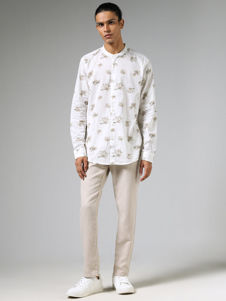 ETA Off White Floral Printed Cotton Resort-Fit Shirt