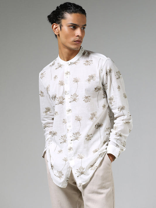 ETA Off White Floral Printed Cotton Resort-Fit Shirt