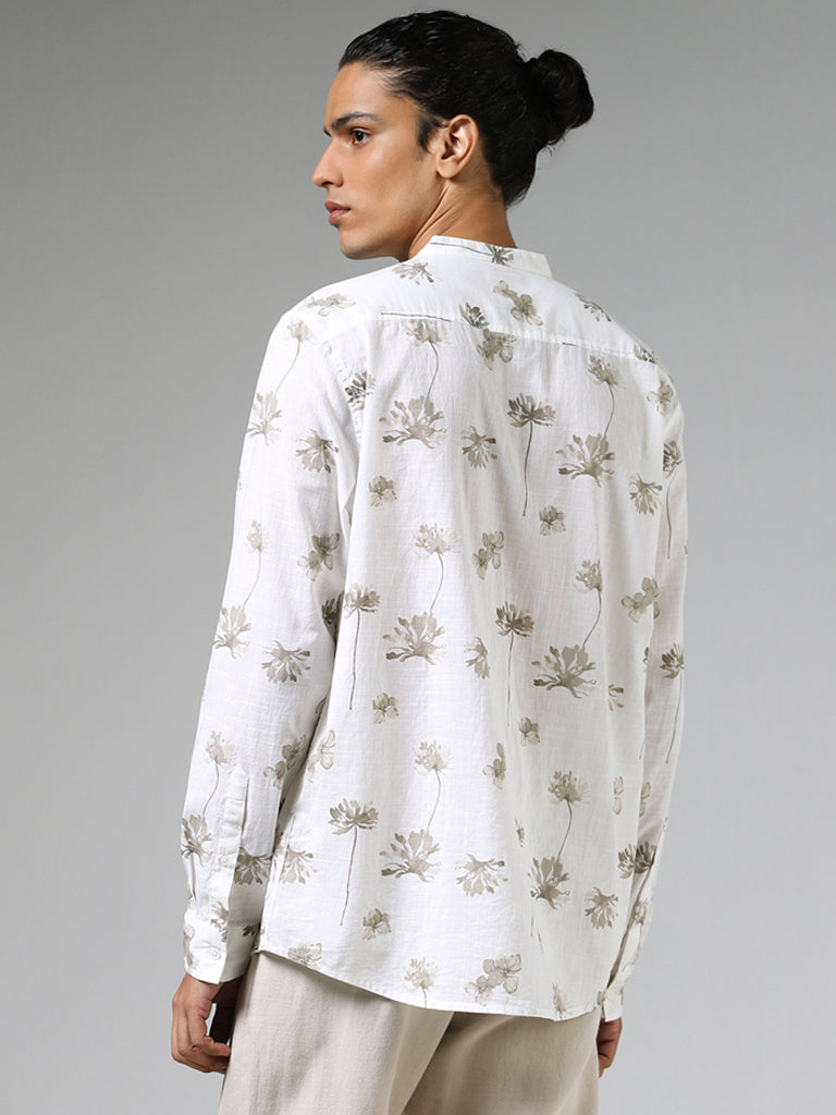 ETA Off White Floral Printed Cotton Resort-Fit Shirt