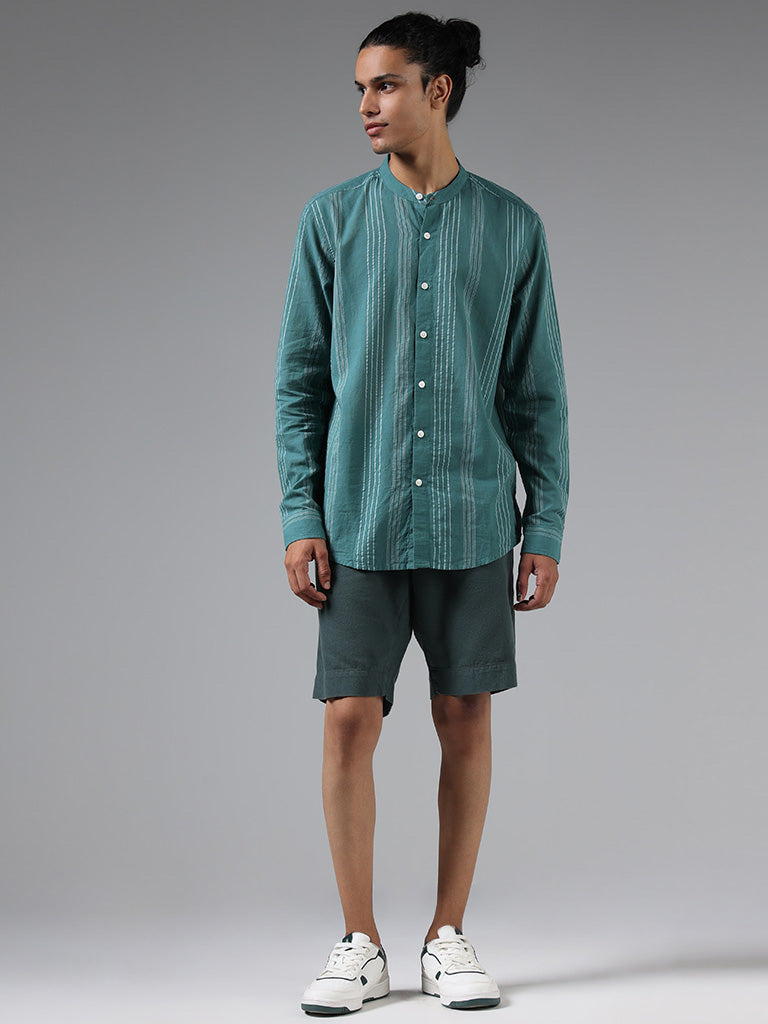 ETA Teal Striped Cotton Resort-Fit Shirt