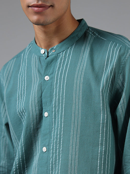 ETA Teal Striped Cotton Resort-Fit Shirt