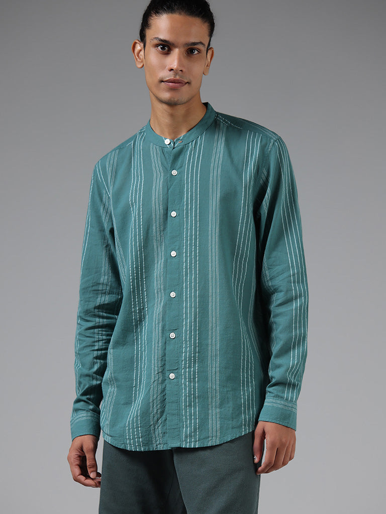 ETA Teal Striped Cotton Resort-Fit Shirt