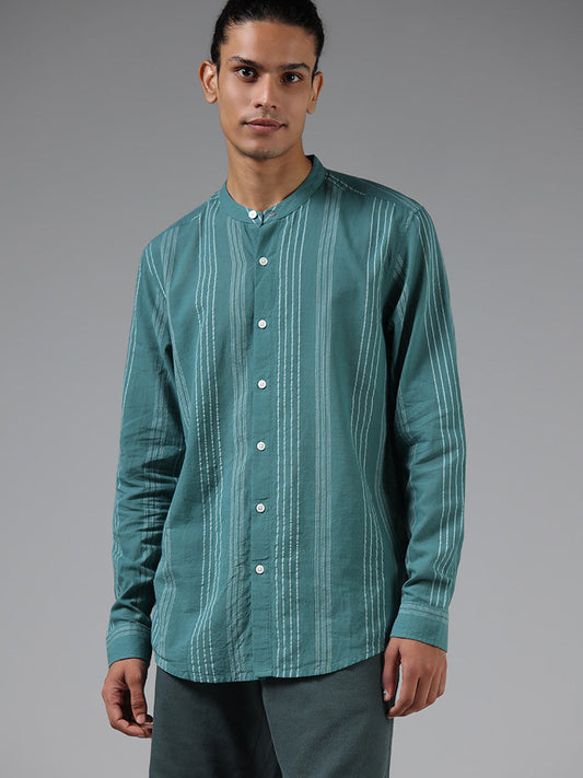 ETA Teal Striped Cotton Resort-Fit Shirt