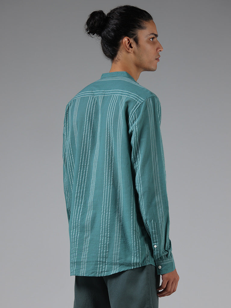 ETA Teal Striped Cotton Resort-Fit Shirt