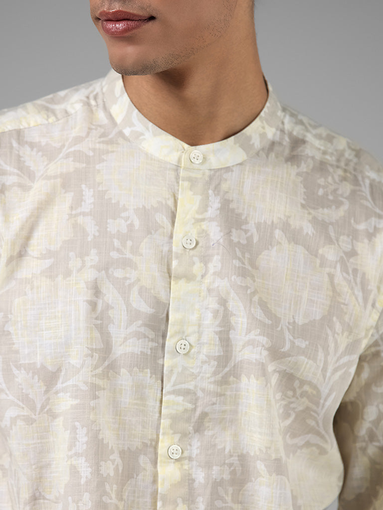 ETA Taupe Floral Printed Cotton Resort-Fit Shirt