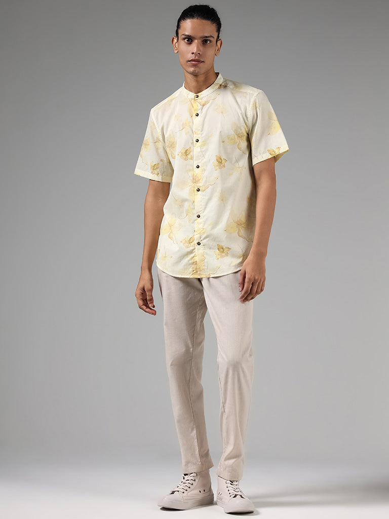 ETA Yellow Floral Printed Cotton Resort-Fit Shirt