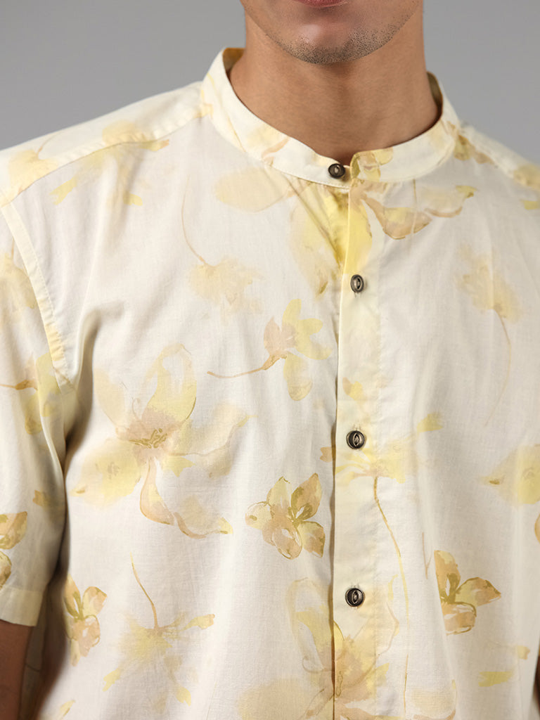 ETA Yellow Floral Printed Cotton Resort-Fit Shirt