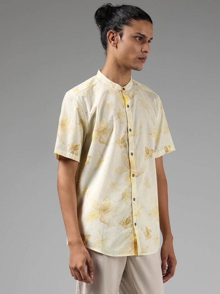 ETA Yellow Floral Printed Cotton Resort-Fit Shirt