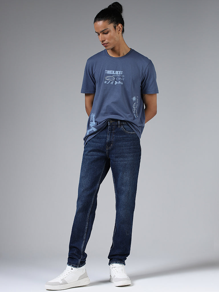 Nuon Dark Blue Straight - Fit Mid - Rise Jeans