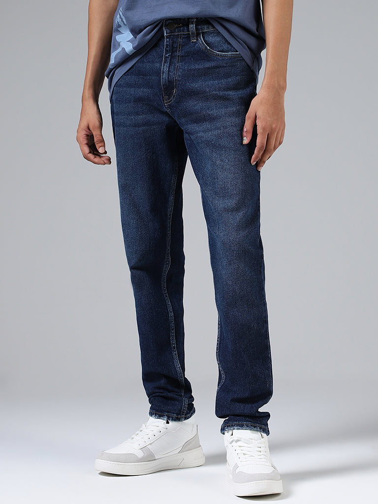 Nuon Dark Blue Straight - Fit Mid - Rise Jeans