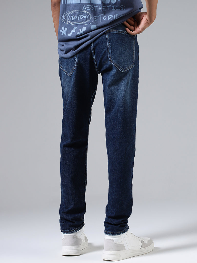 Nuon Dark Blue Straight - Fit Mid - Rise Jeans