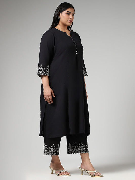 Diza Black Floral Embroidered Kurta