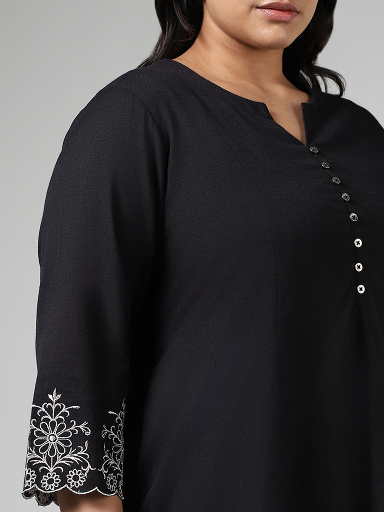 Diza Black Floral Embroidered Kurta