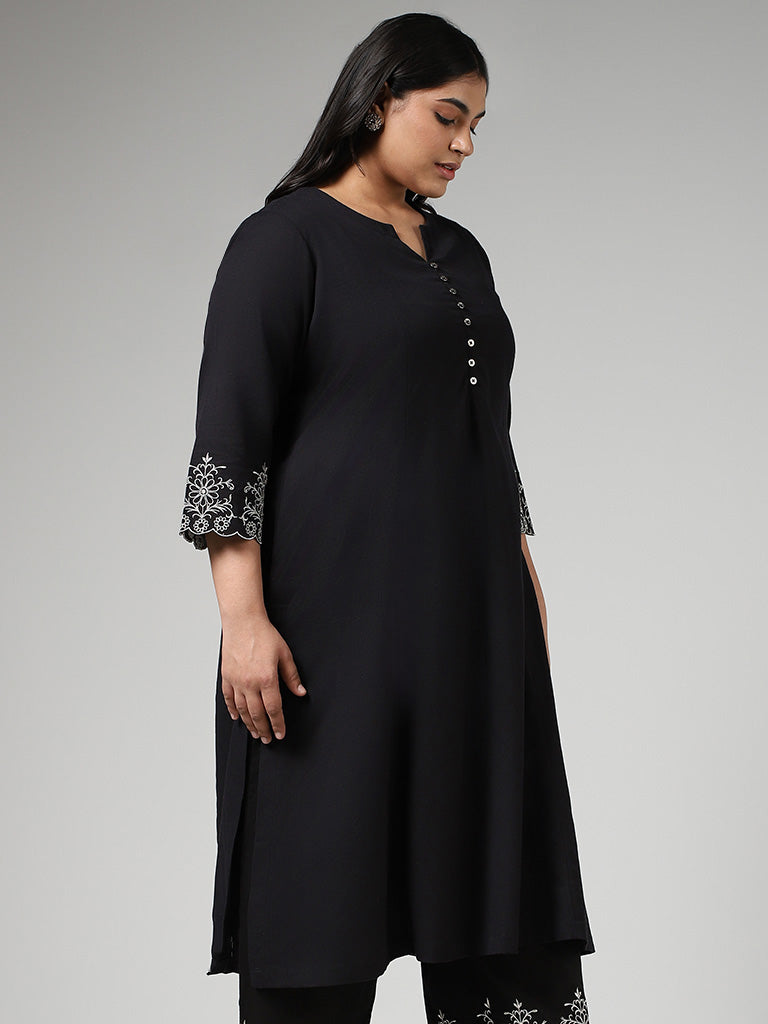 Diza Black Floral Embroidered Kurta