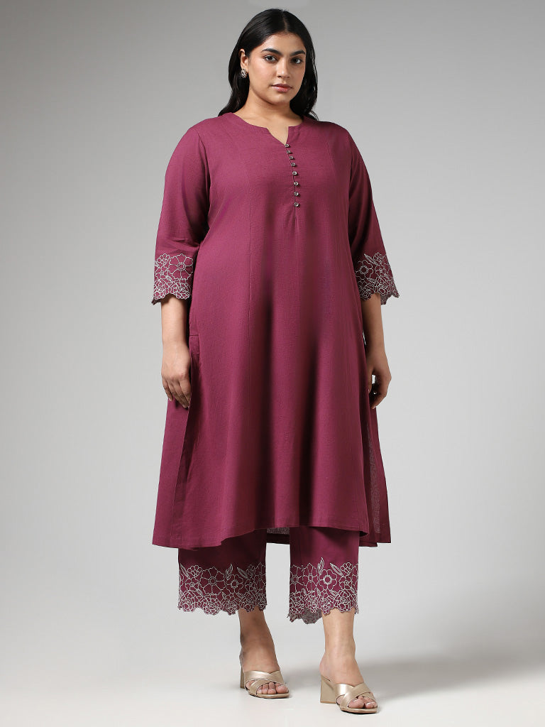 Diza Purple Floral Embroidered Kurta