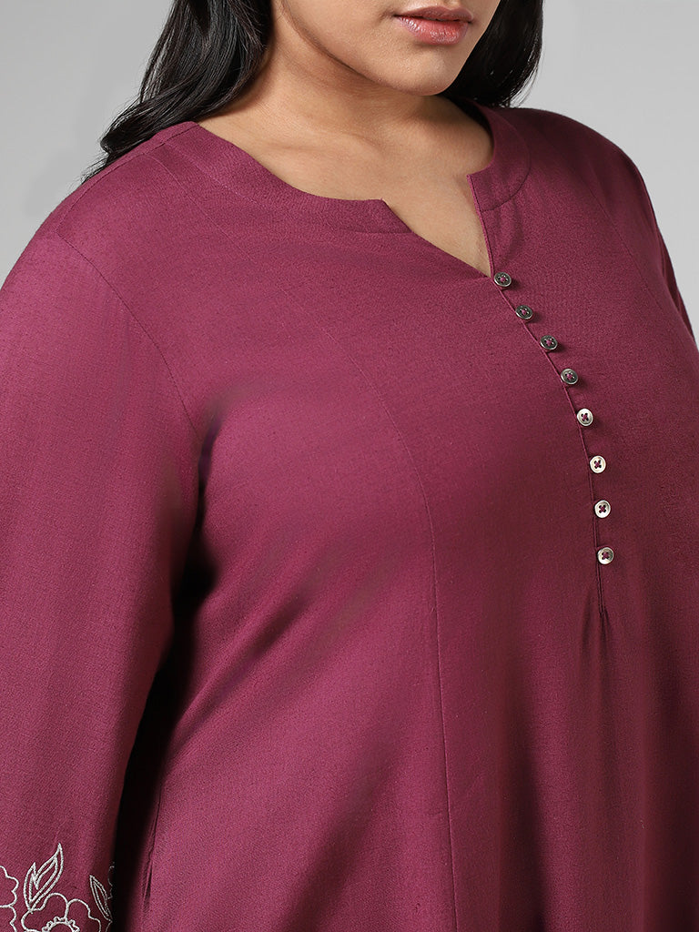 Diza Purple Floral Embroidered Kurta