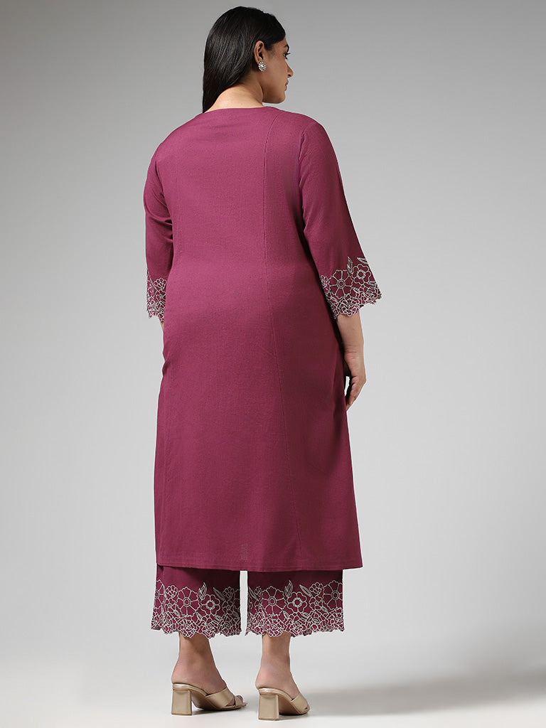 Diza Purple Floral Embroidered Kurta