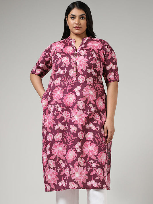 Diza Pink Wild Floral Printed Cotton Kurta