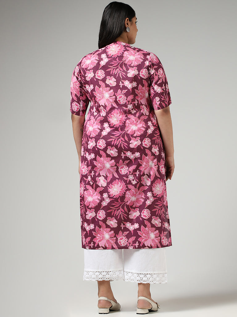 Diza Pink Wild Floral Printed Cotton Kurta