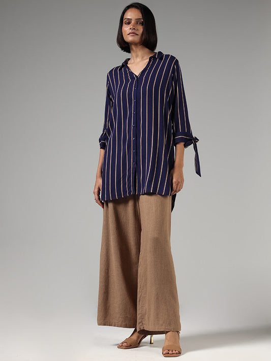 LOV Solid Beige Wide-Leg Linen Trousers