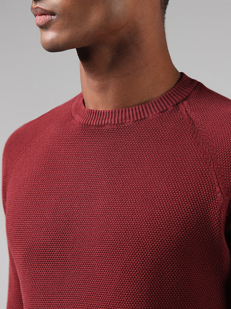 ETA Solid Maroon Cotton Slim-Fit T-Shirt