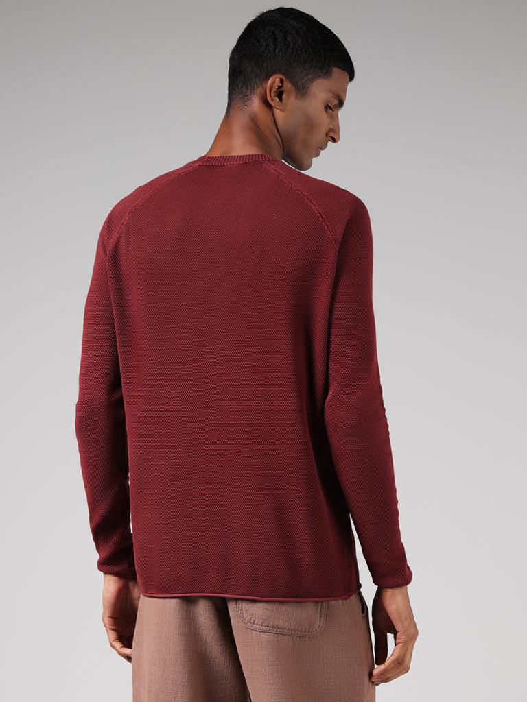 ETA Solid Maroon Cotton Slim-Fit T-Shirt