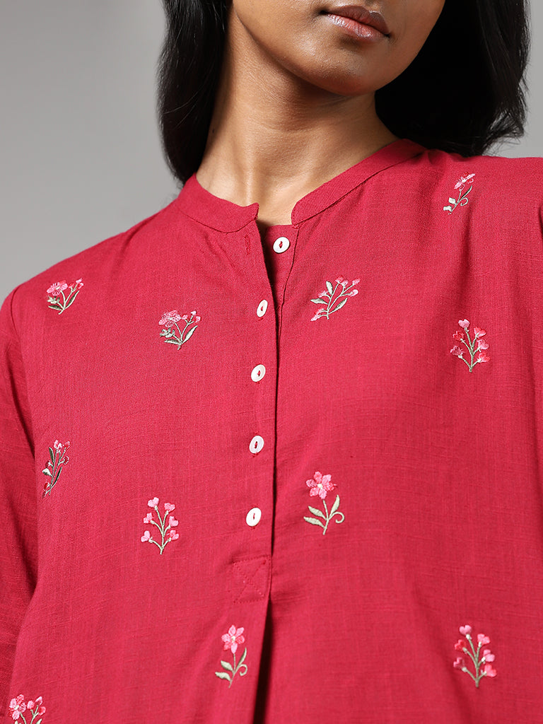 Utsa Magenta Floral Embroidered Kurti