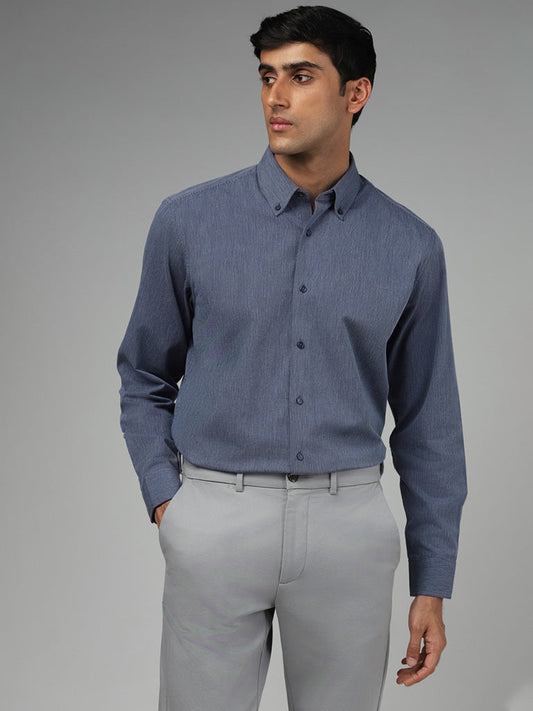 Ascot Blue Striped Cotton Relaxed-Fit Shirt