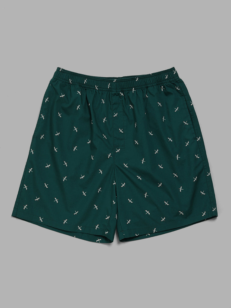 WES Lounge Green Printed Relaxed-Fit Cotton Boxers