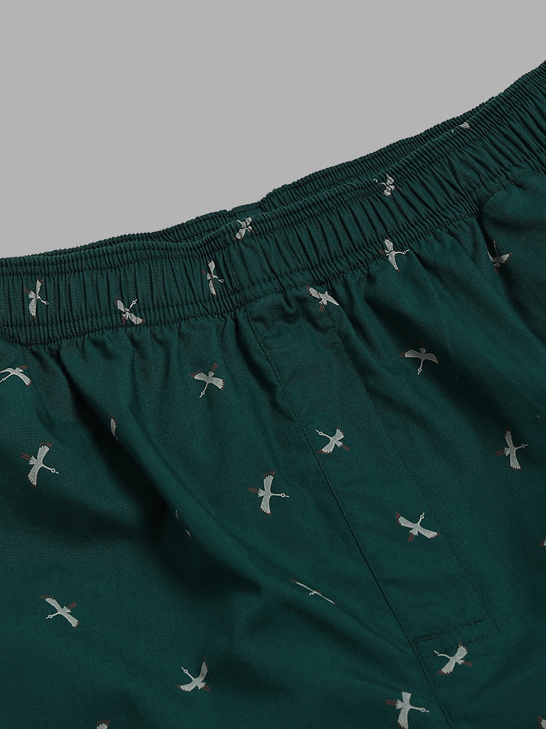 WES Lounge Green Printed Relaxed-Fit Cotton Boxers