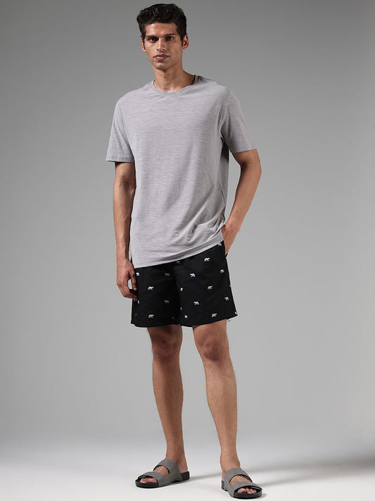 WES Lounge Black Animal Printed Cotton Short Boxers