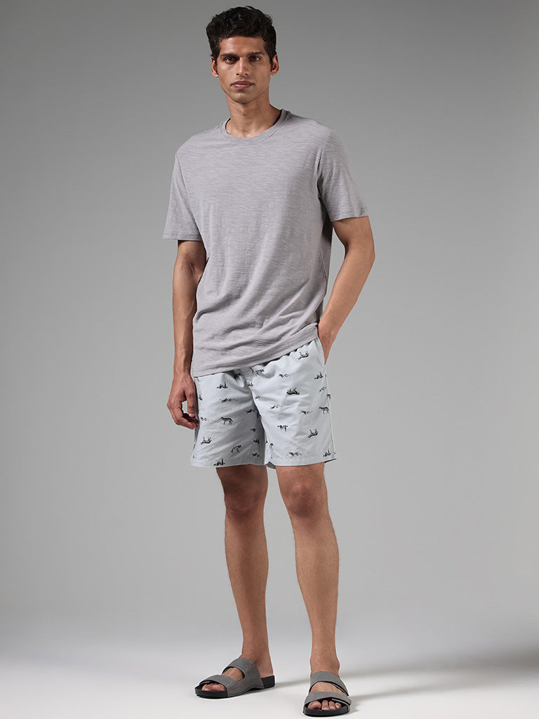 WES Lounge Grey Animal Printed Cotton Short Boxers