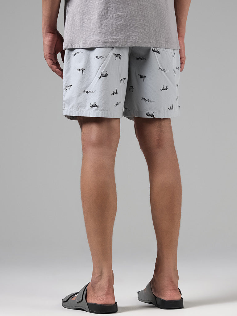 WES Lounge Grey Animal Printed Cotton Short Boxers